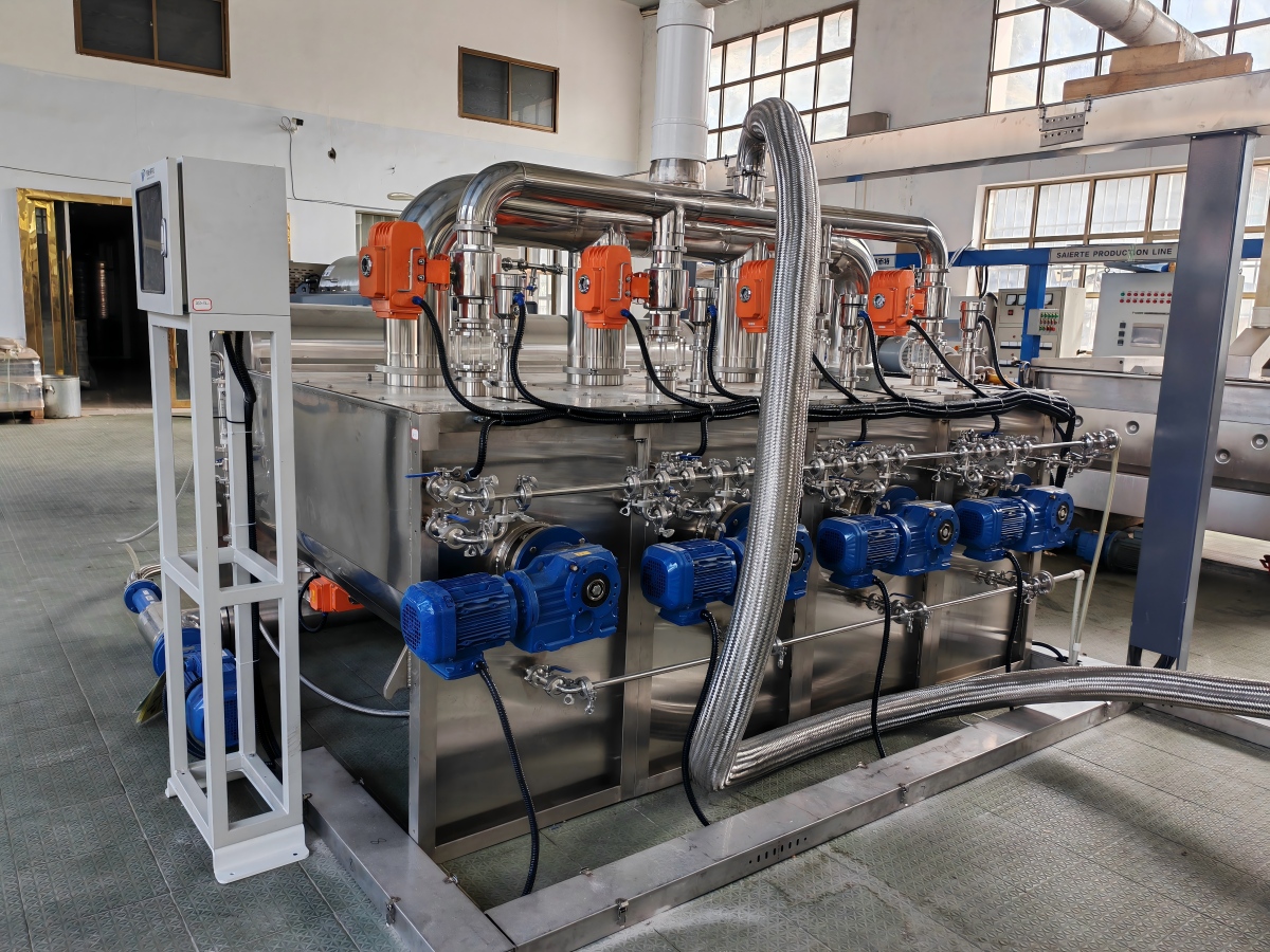 Malaxer tanks with jacketed heating and PLC control panel