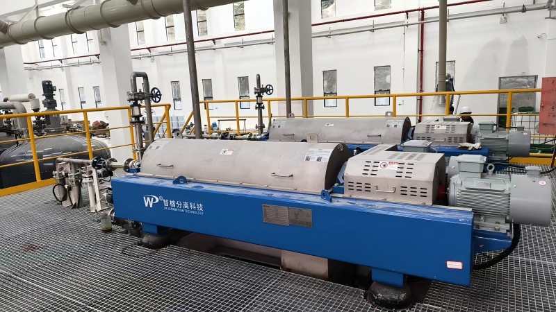 LWS450×1845CX three-phase decanter centrifuge installation at food waste processing facility