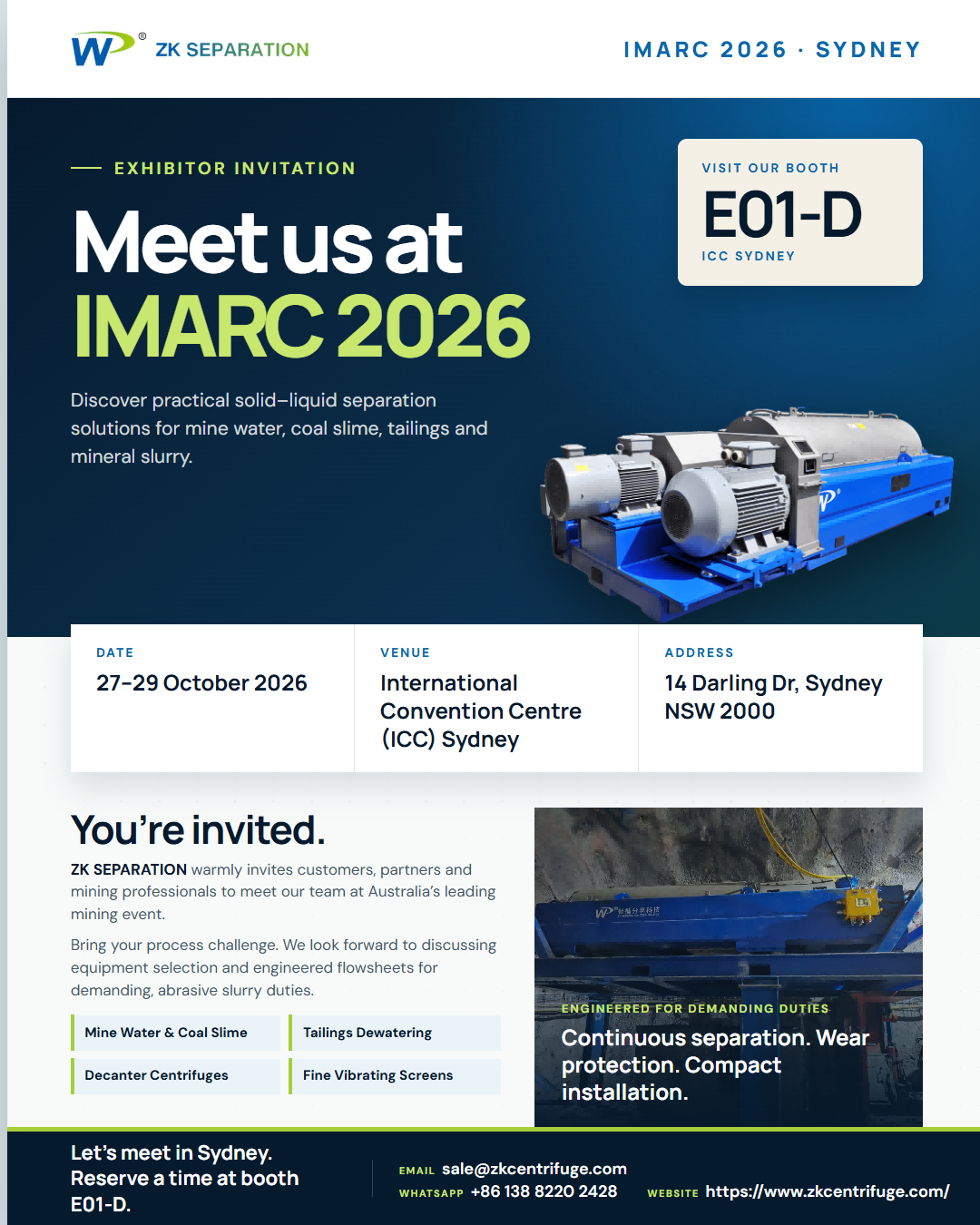 ZK SEPARATION decanter centrifuge installed underground in a coal mine